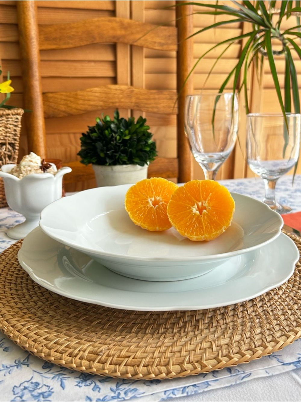 🌴Elegant Vintage Couture Alabaster Combo Set - Scalloped Edge Plate and Bowl